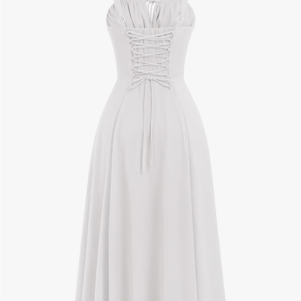 White Maxi Dress with Cinched Bodice - Picture 3 of 5